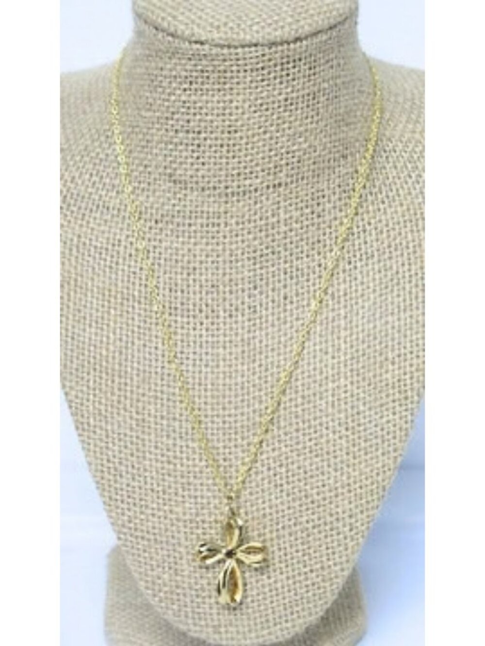 Gold Tone Openwork Cross Pendant Necklace Estate Pendant New Chain